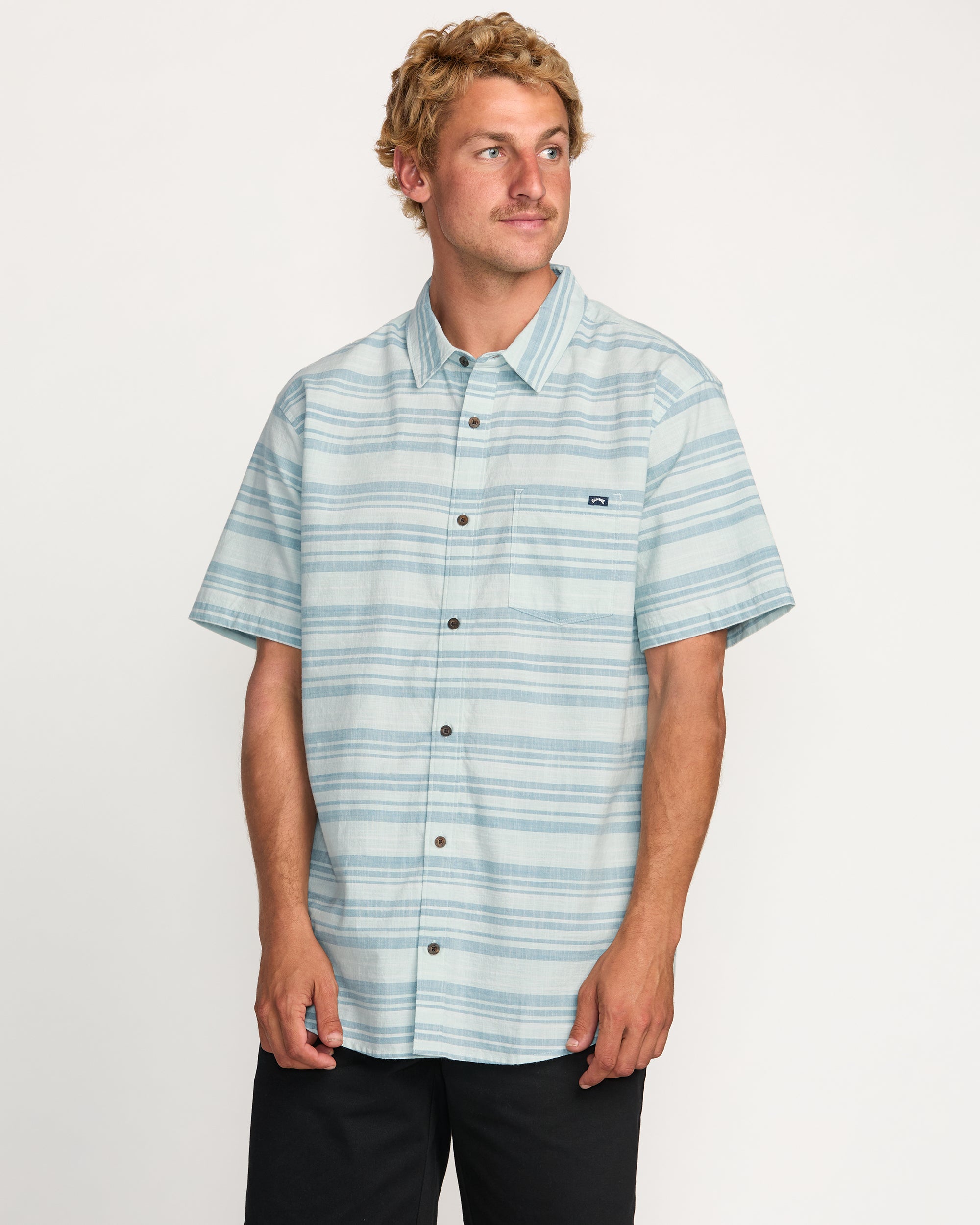 All Day Stripe Short Sleeve Shirt - Ash Blue