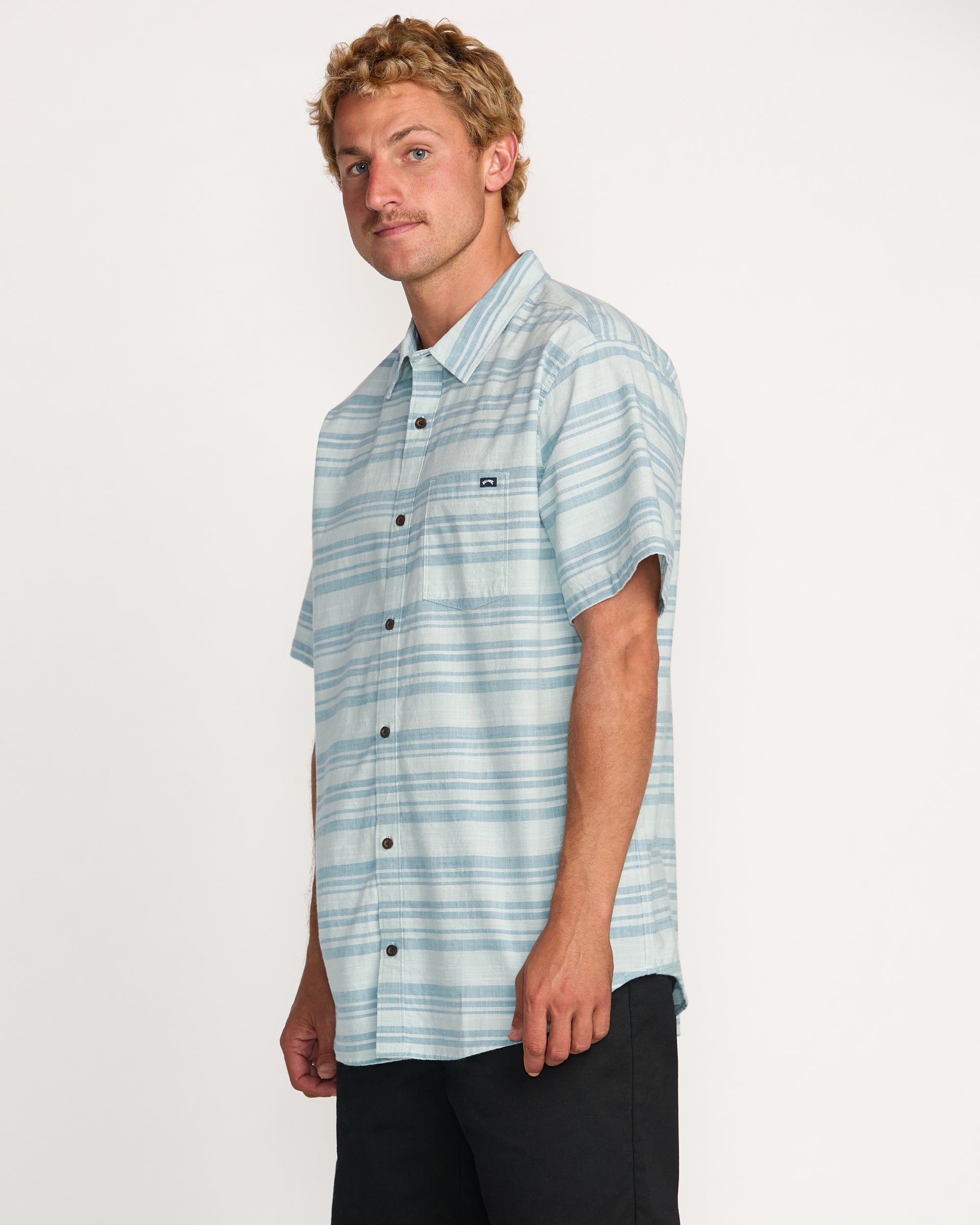 All Day Stripe Short Sleeve Shirt - Ash Blue