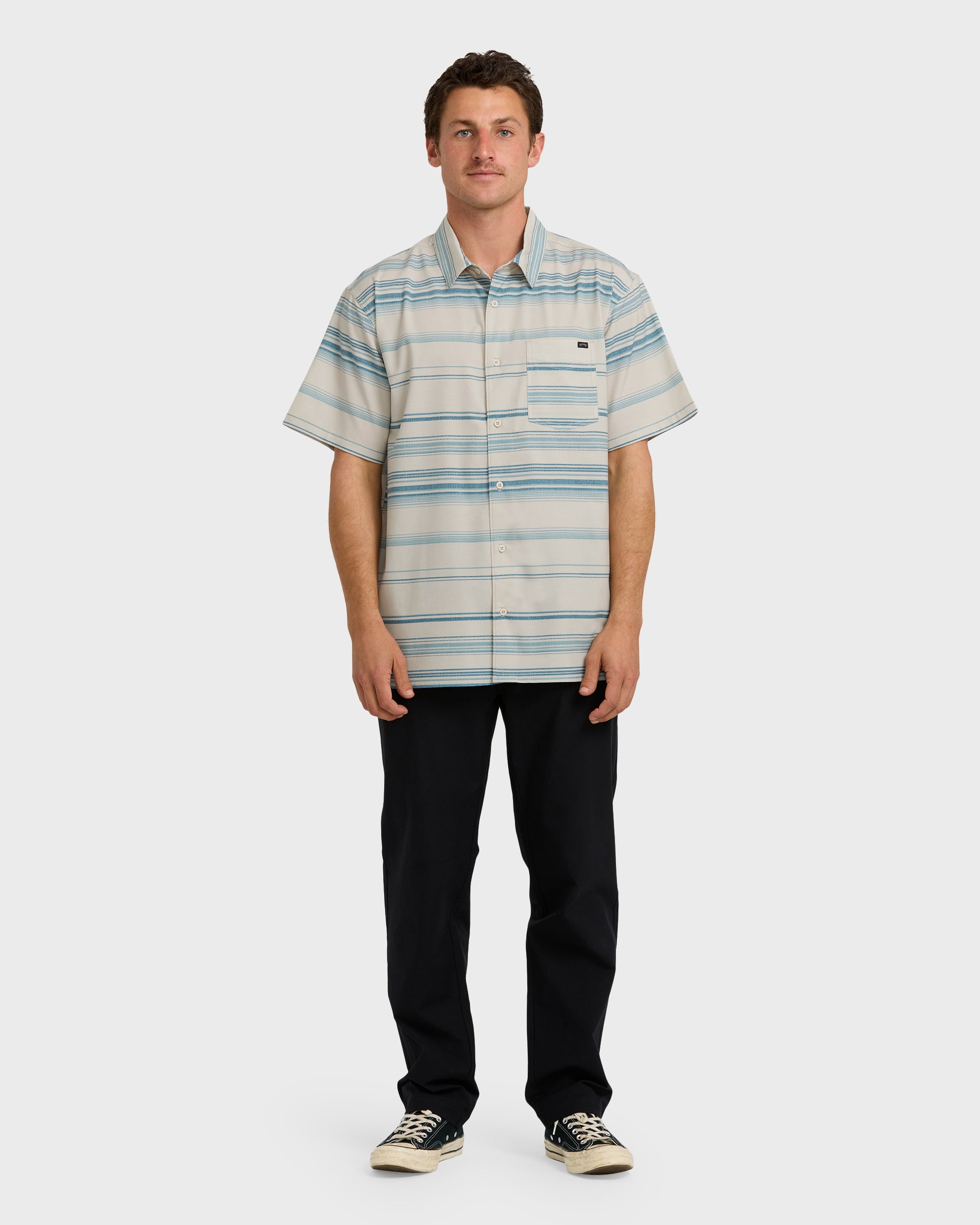 All Day Stripe Short Sleeve Shirt - Dusty Blue