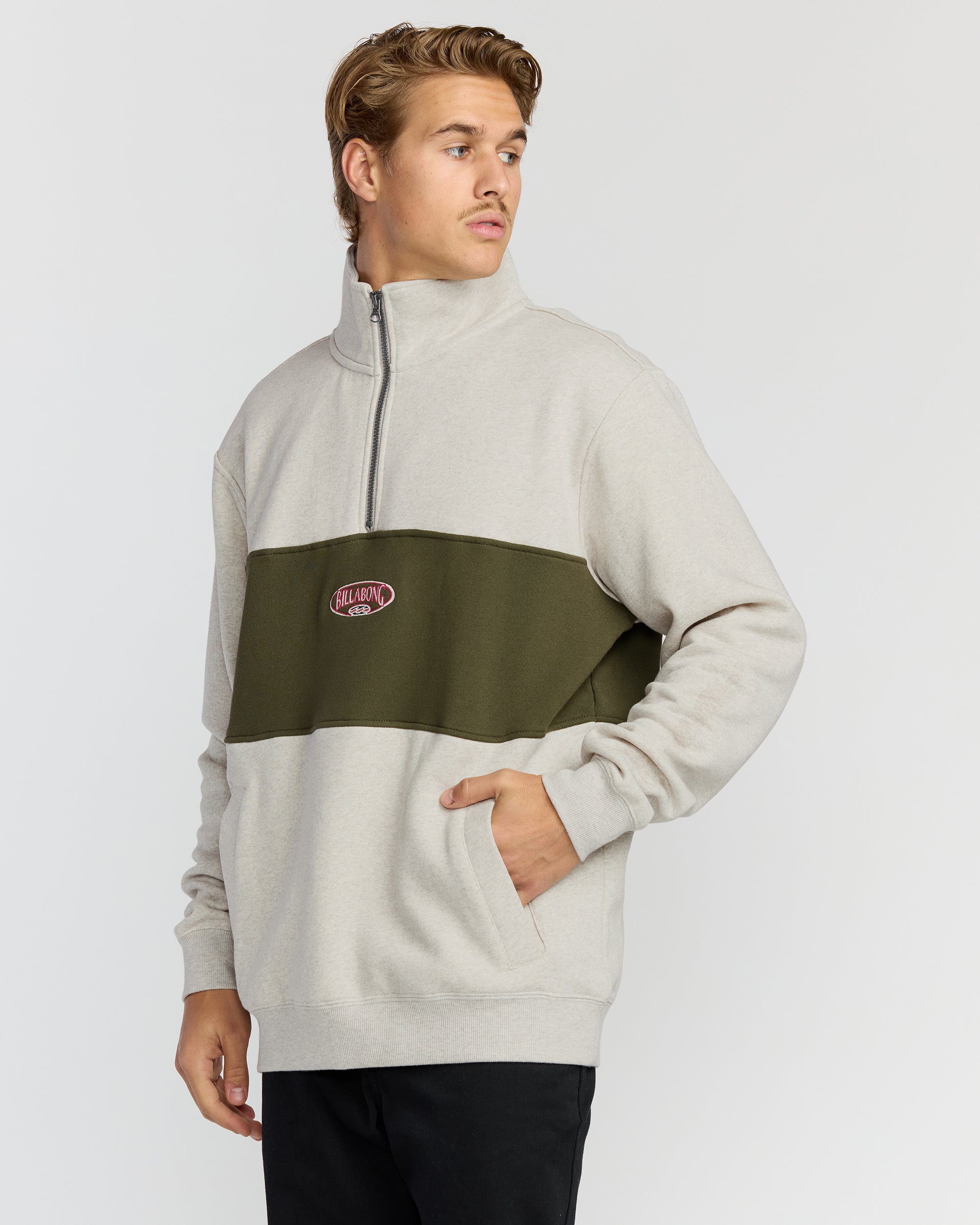 Bad Dog 3/4 Zip Mockneck Sweatshirt - Sand Htr