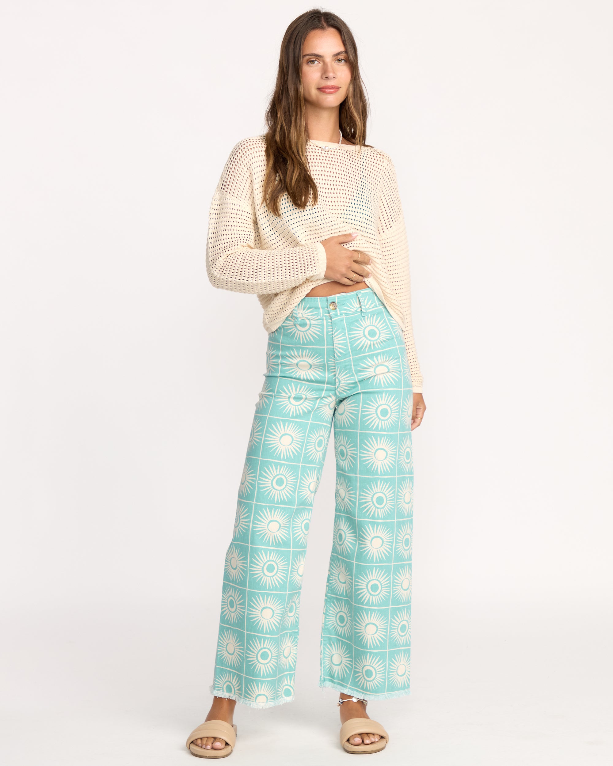 Free Fall Printed Twill Pants - Misty Blue