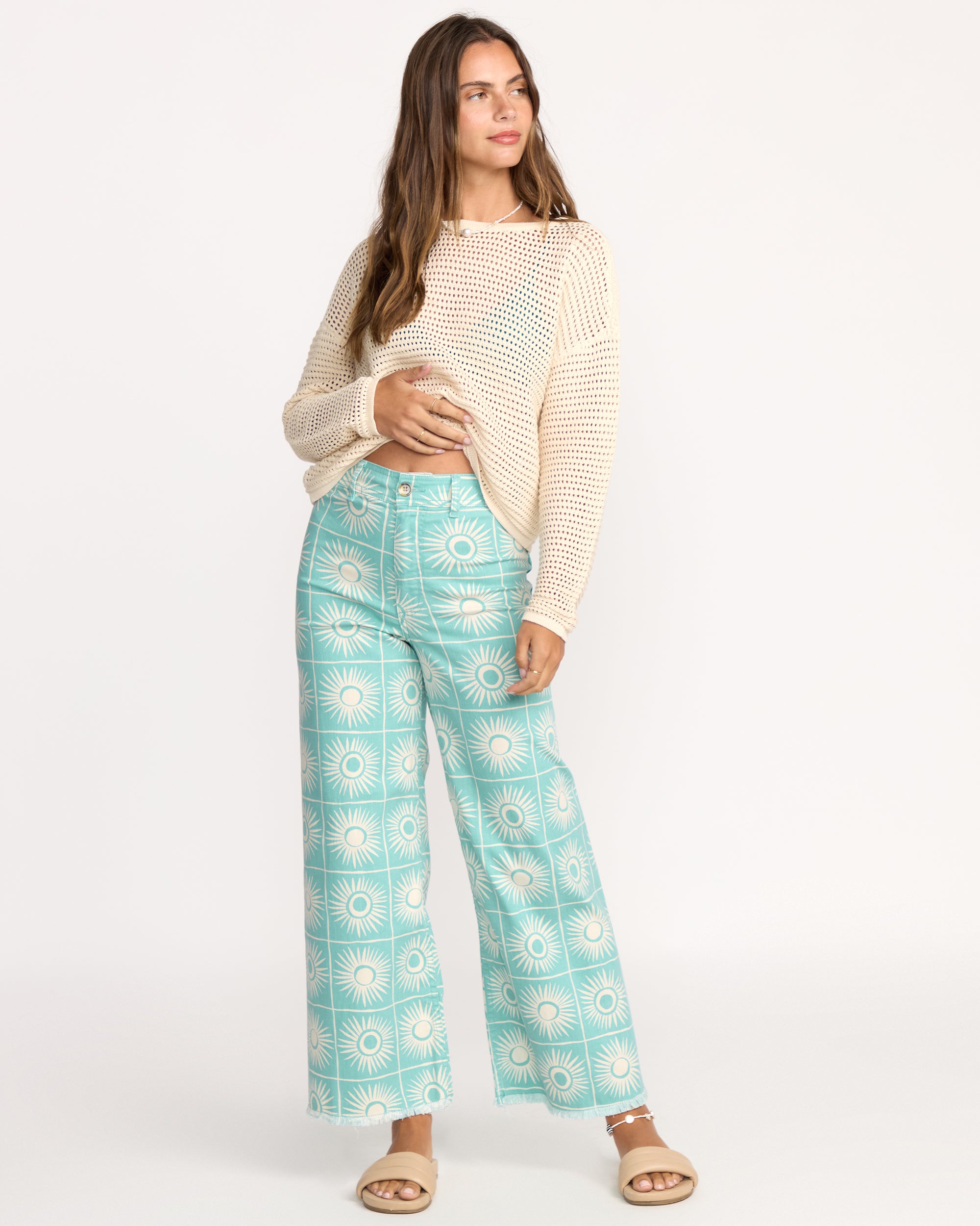 Free Fall Printed Twill Pants - Misty Blue