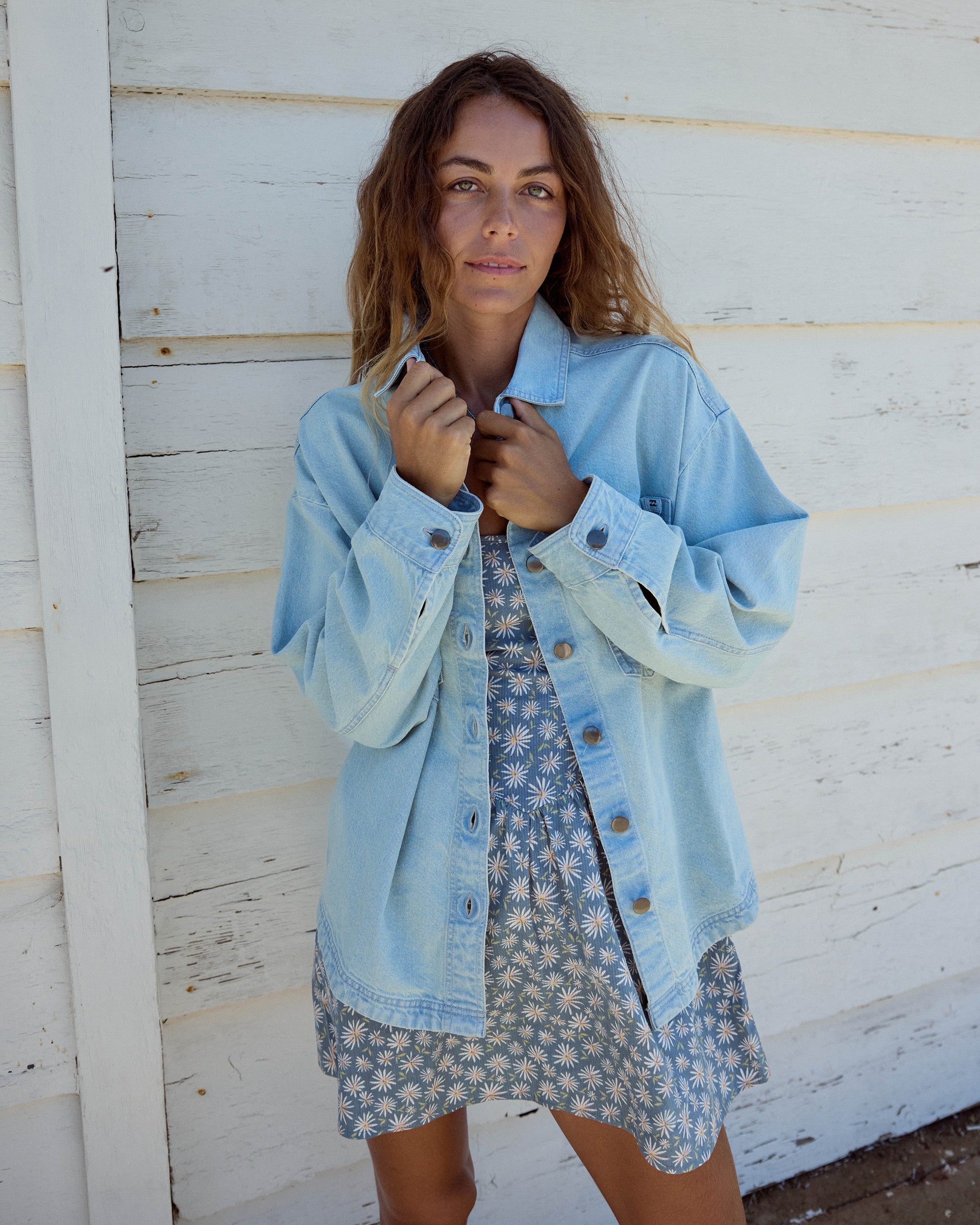 Mix Match Long Sleeve Denim Overshirt - Sky Wash