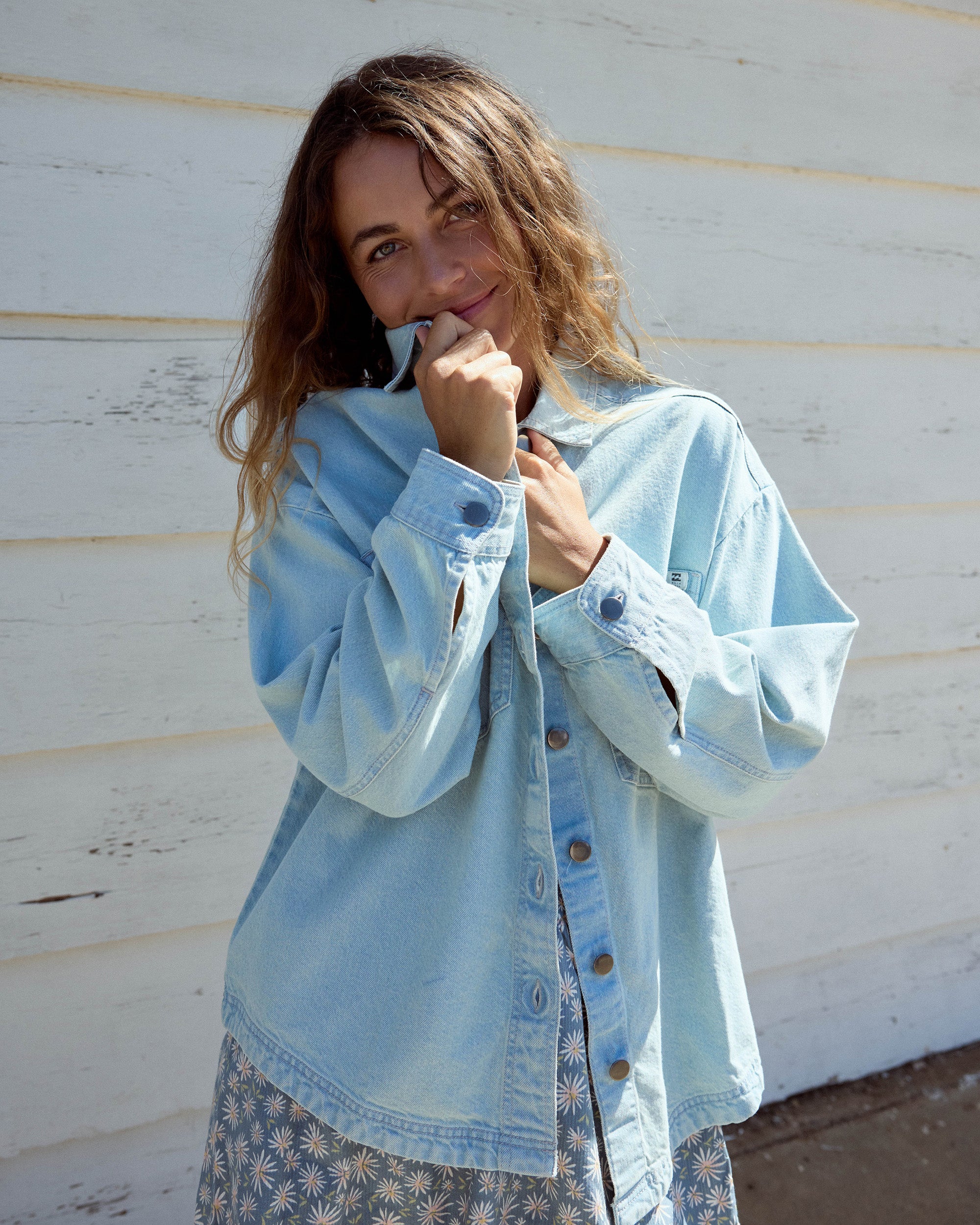 Mix Match Long Sleeve Denim Overshirt - Sky Wash