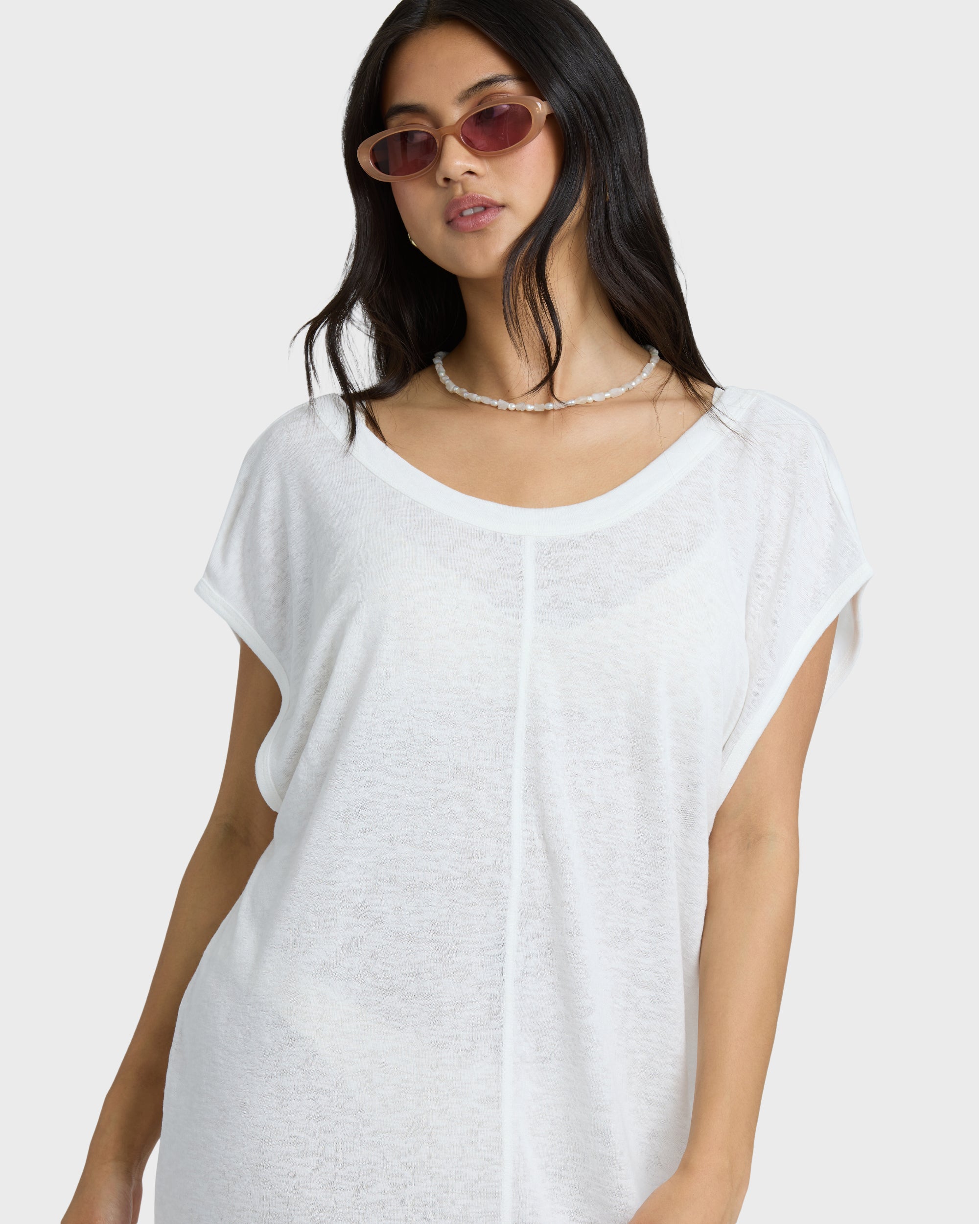 Hallow Wave Mini Short Sleeve Cover-Up Dress - Salt Crystal