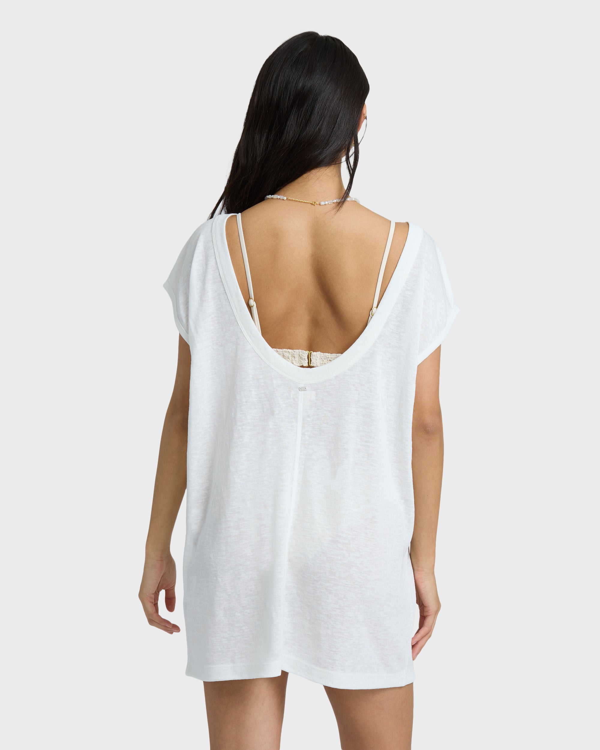 Hallow Wave Mini Short Sleeve Cover-Up Dress - Salt Crystal