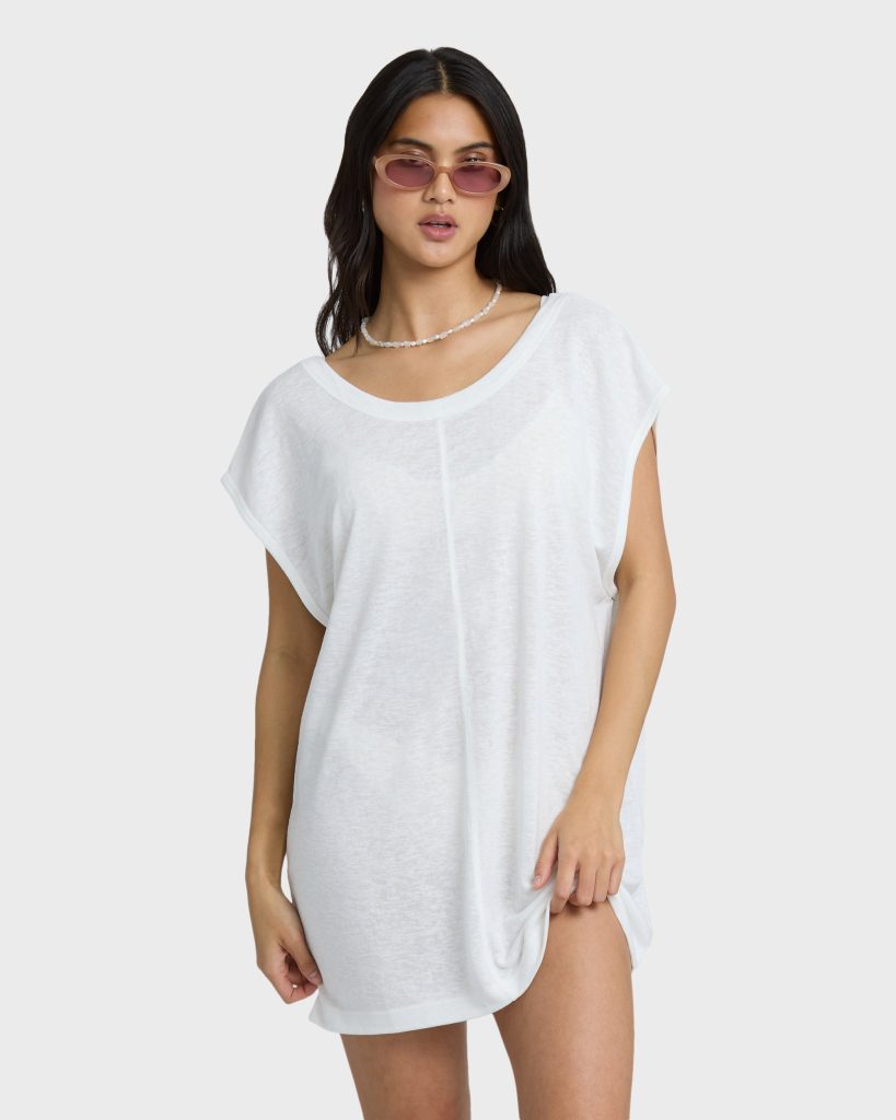 Hallow Wave Mini Short Sleeve Cover-Up Dress - Salt Crystal