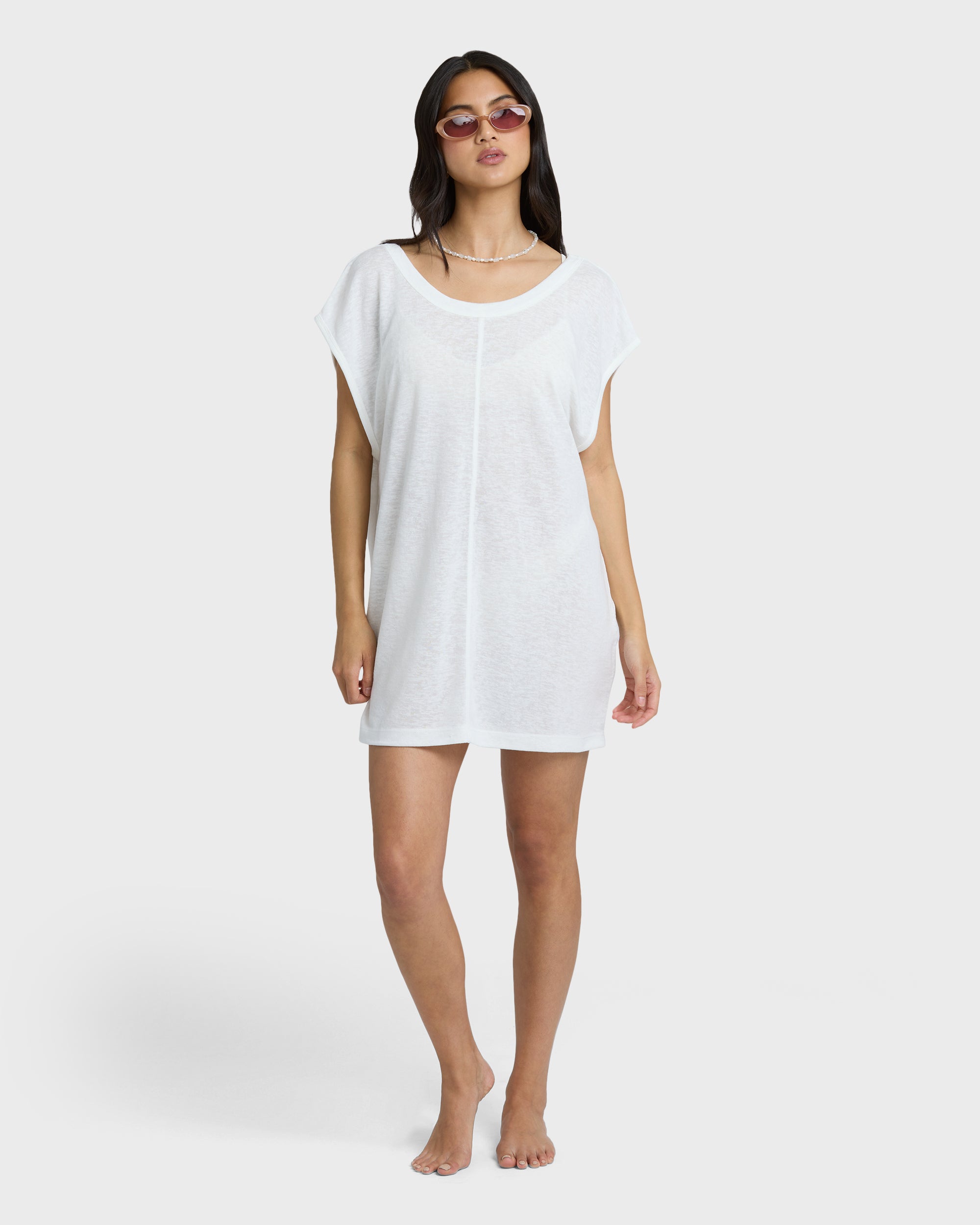 Hallow Wave Mini Short Sleeve Cover-Up Dress - Salt Crystal