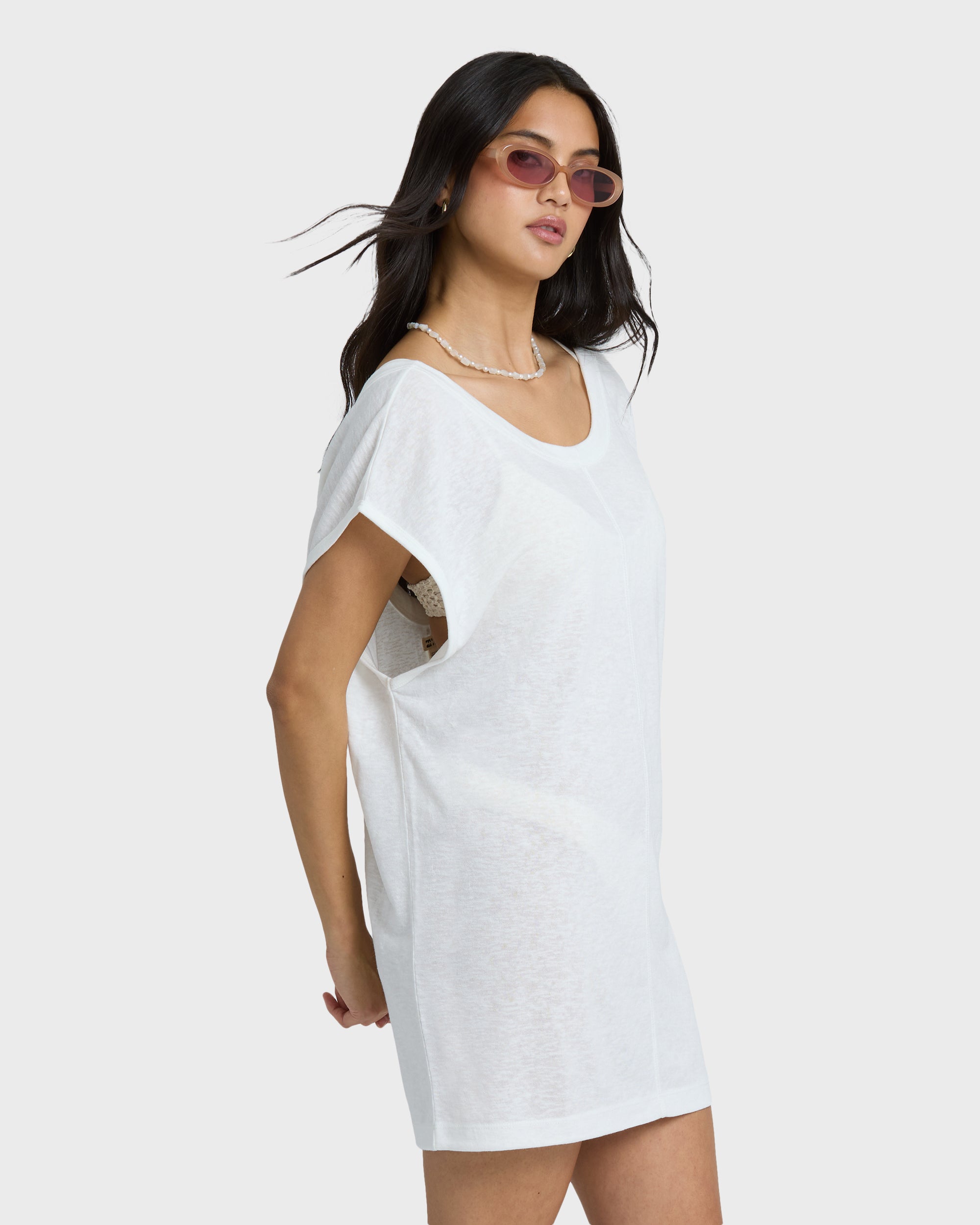 Hallow Wave Mini Short Sleeve Cover-Up Dress - Salt Crystal