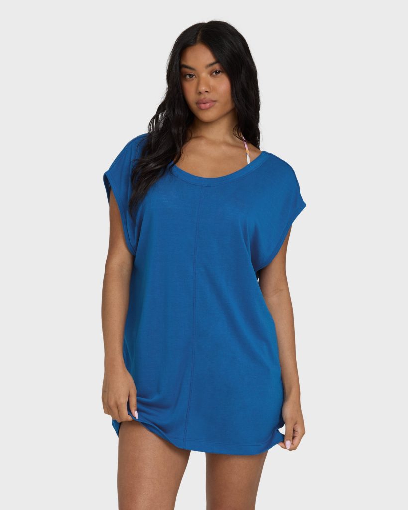 Hallow Wave Mini Short Sleeve Cover-Up Dress - True Blue