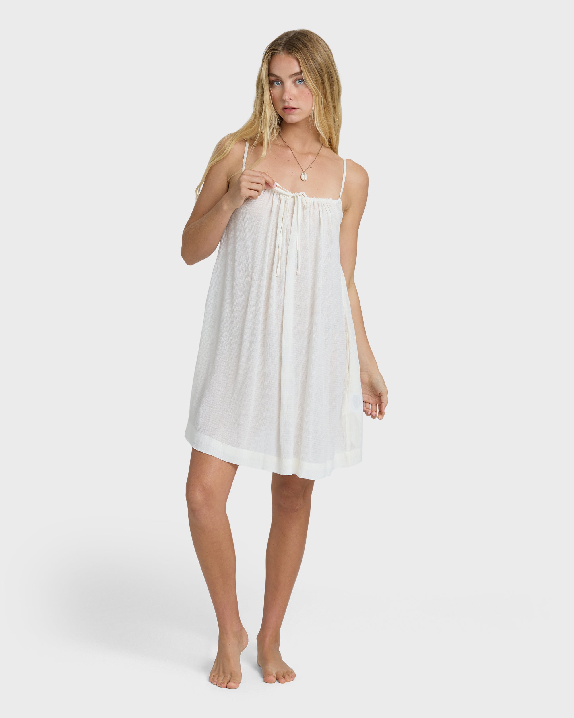 Beach Song Solid Mini Cover-Up Dress - Salt Crystal