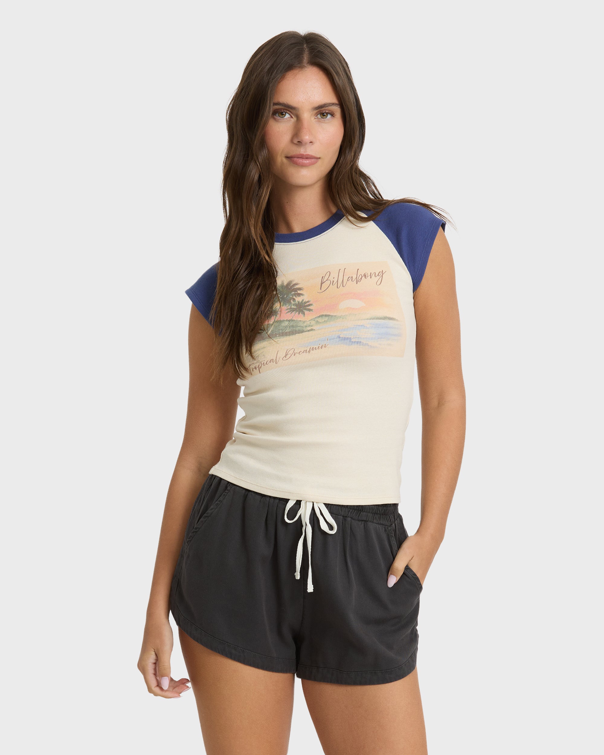 Road Trippin Elastic Waist Woven Shorts - Off Black