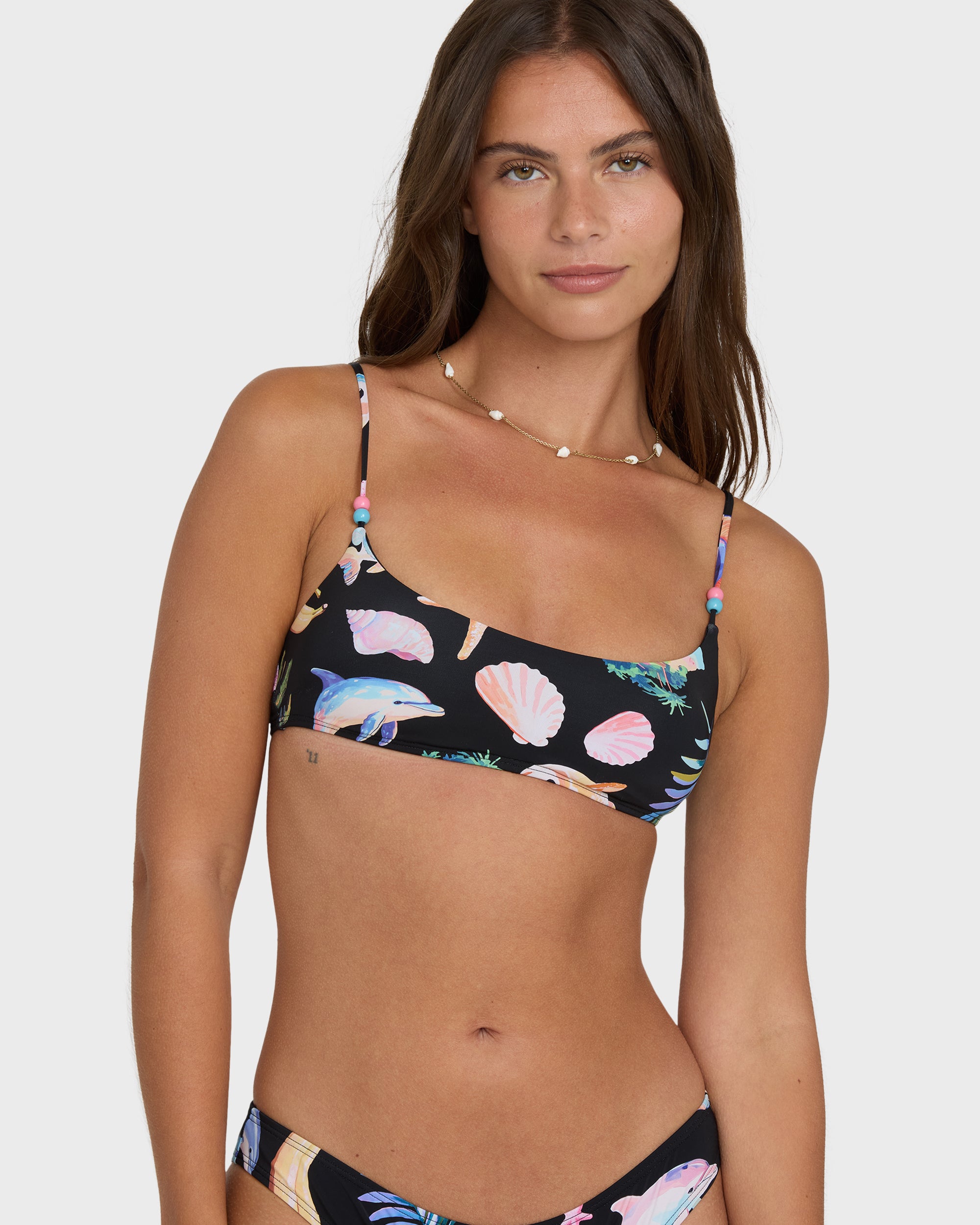 Party Wave Jaclyn Crop Bralette Bikini Top - Black Pebble