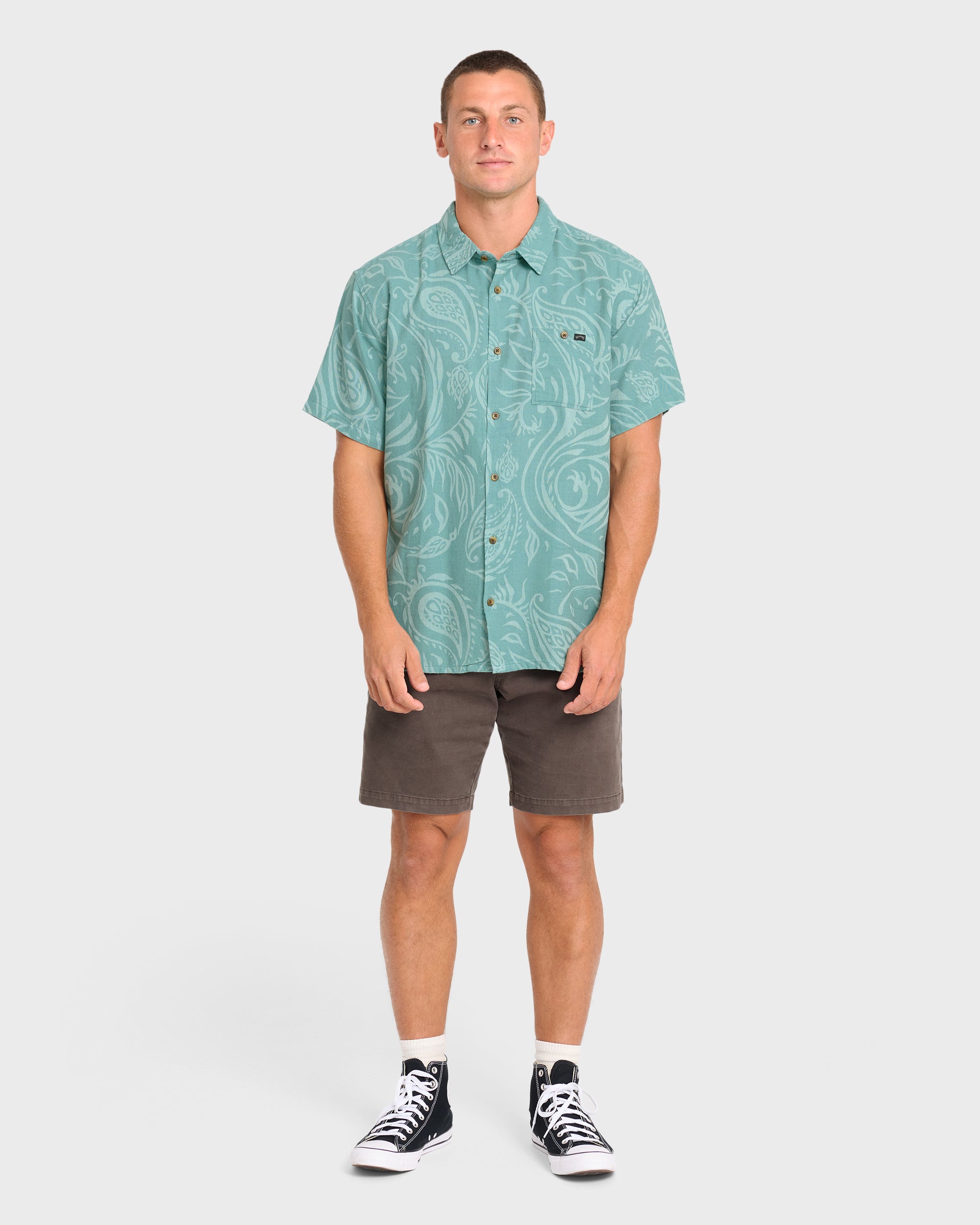 Sundays Jacquard Short Sleeve Woven Shirt - Blue Surf