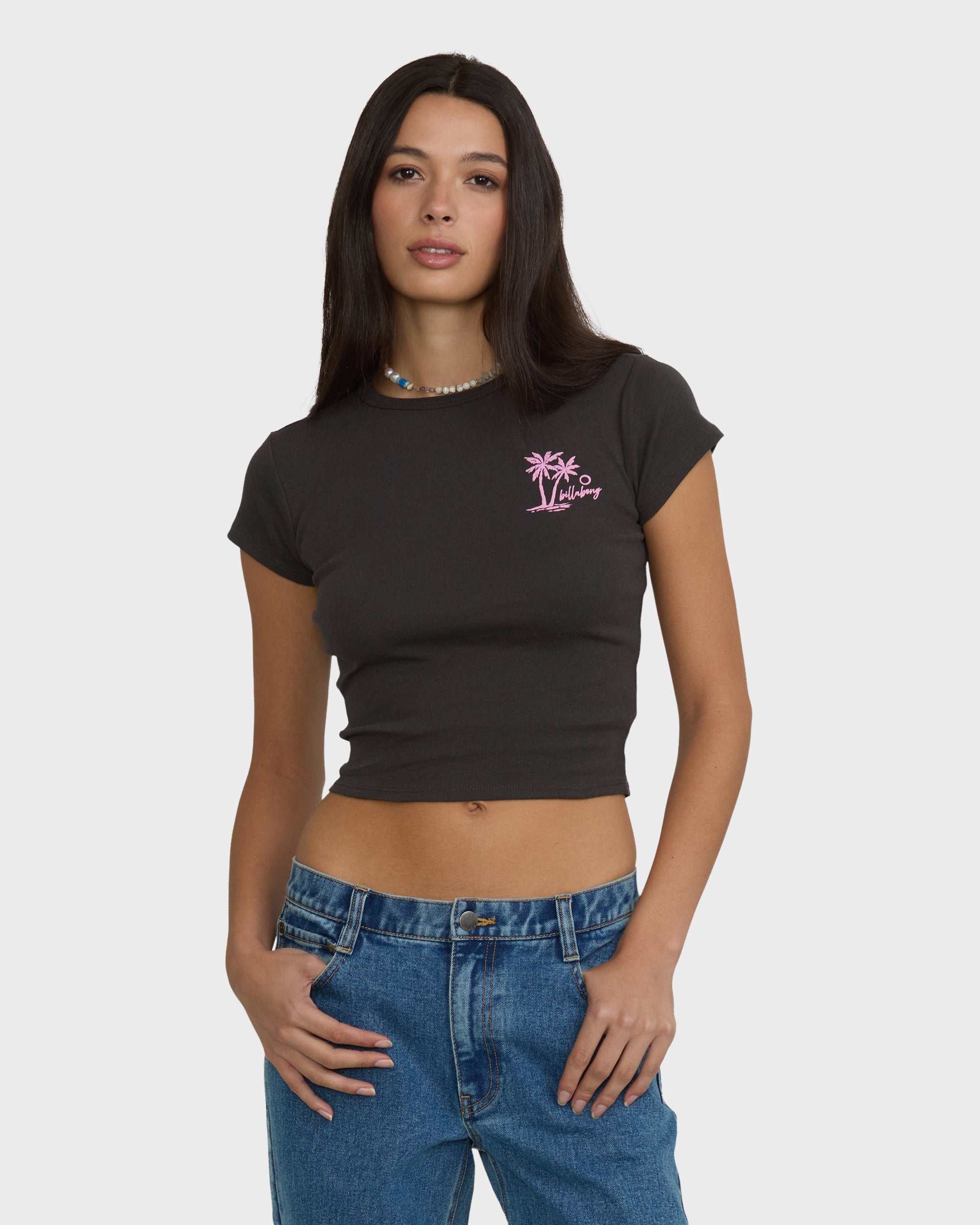 Magic Sunsets Short Sleeve Rib Knit T-Shirt - Off Black