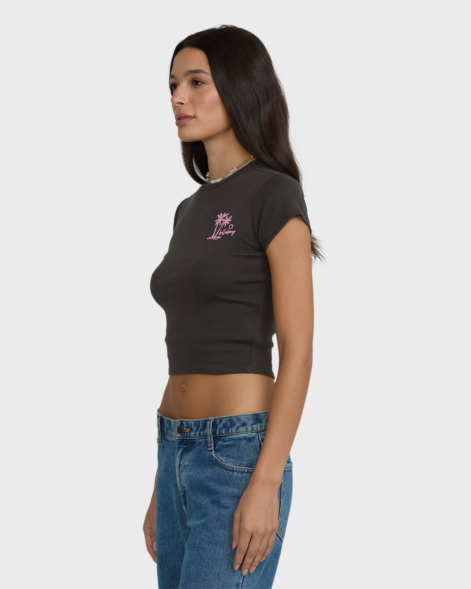 Magic Sunsets Short Sleeve Rib Knit T-Shirt - Off Black