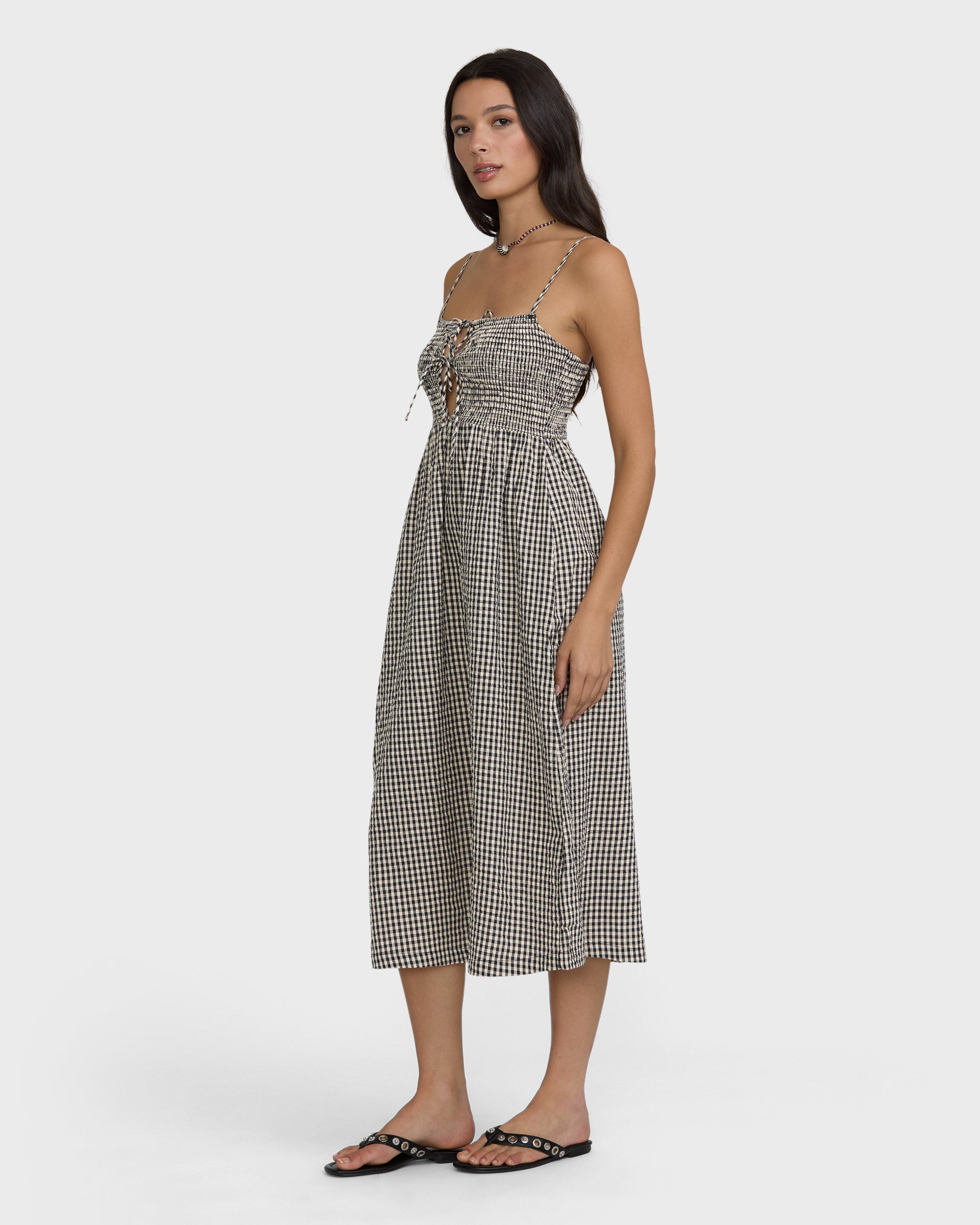 Beach Check Midi Dress - White/Black