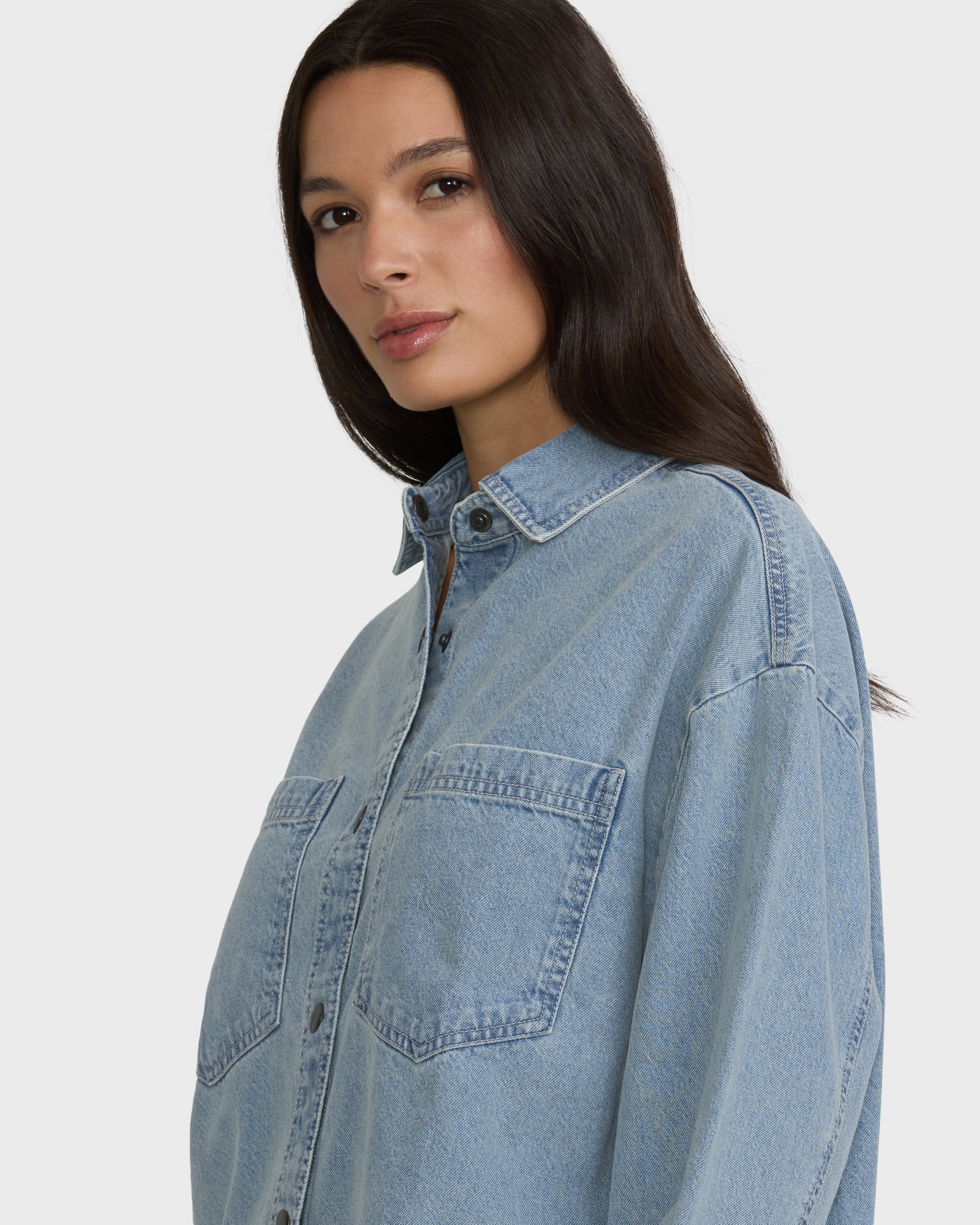 Mix Match Long Sleeve Denim Overshirt - Sky Wash