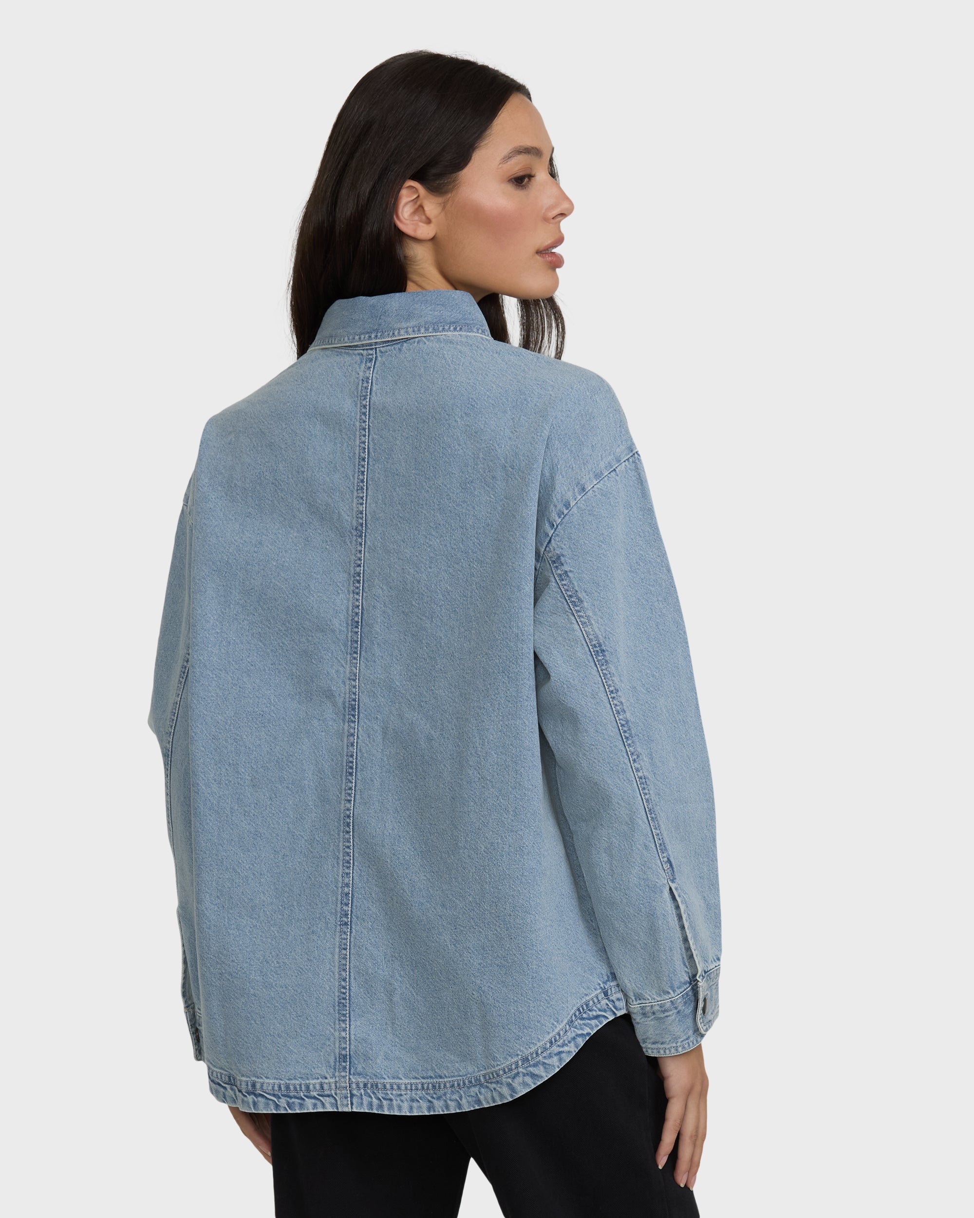 Mix Match Long Sleeve Denim Overshirt - Sky Wash