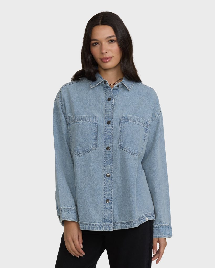 Mix Match Long Sleeve Denim Overshirt - Sky Wash