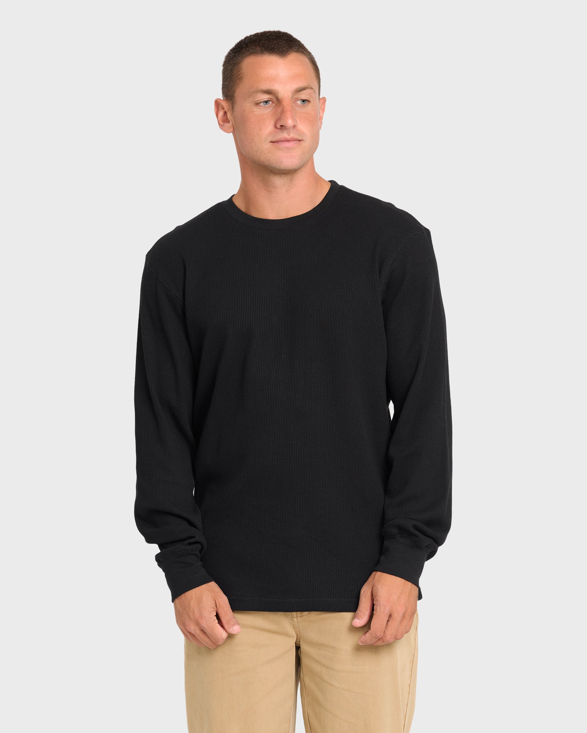 Essential Thermal Long Sleeve Knit T-Shirt - Black