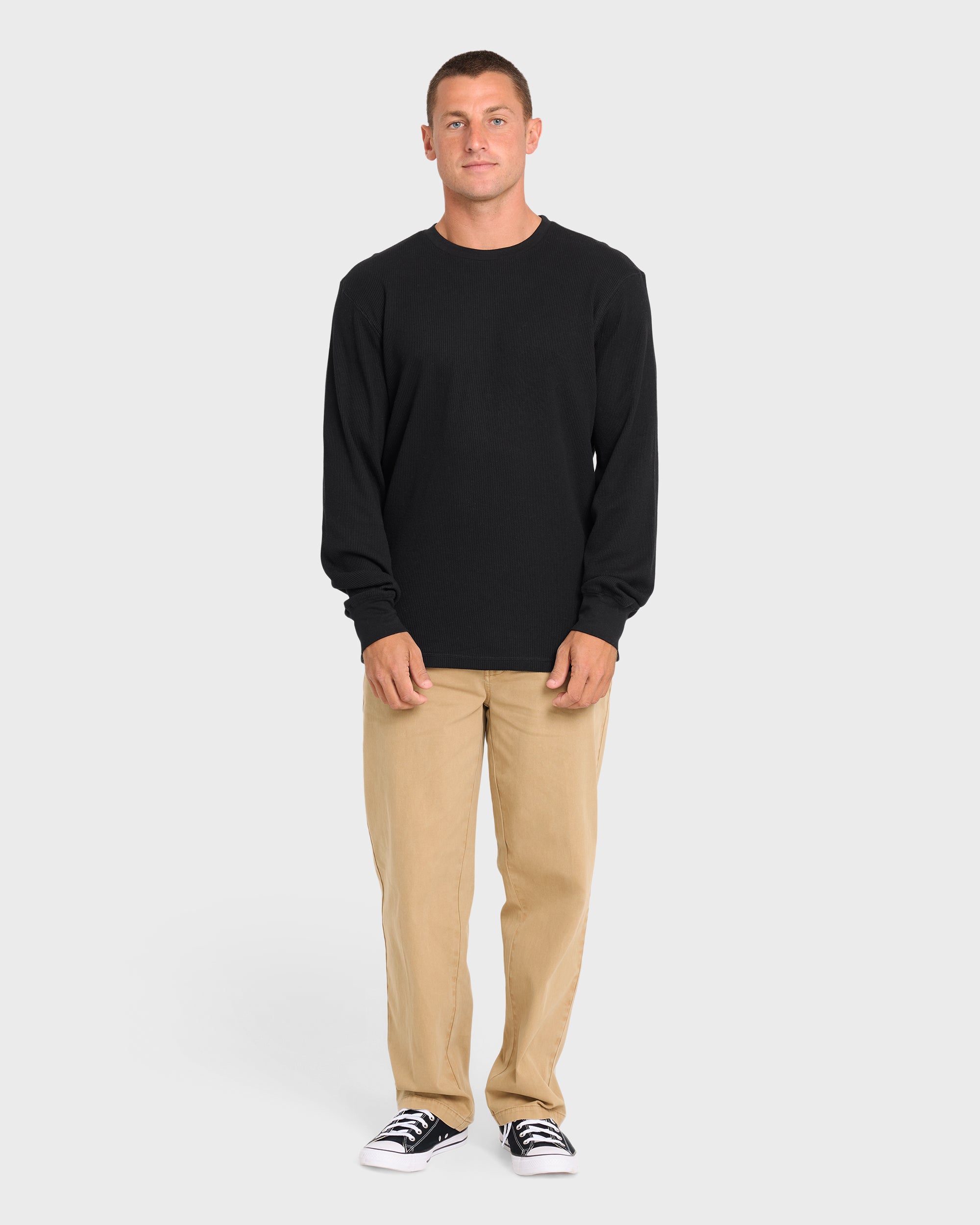 Essential Thermal Long Sleeve Knit T-Shirt - Black