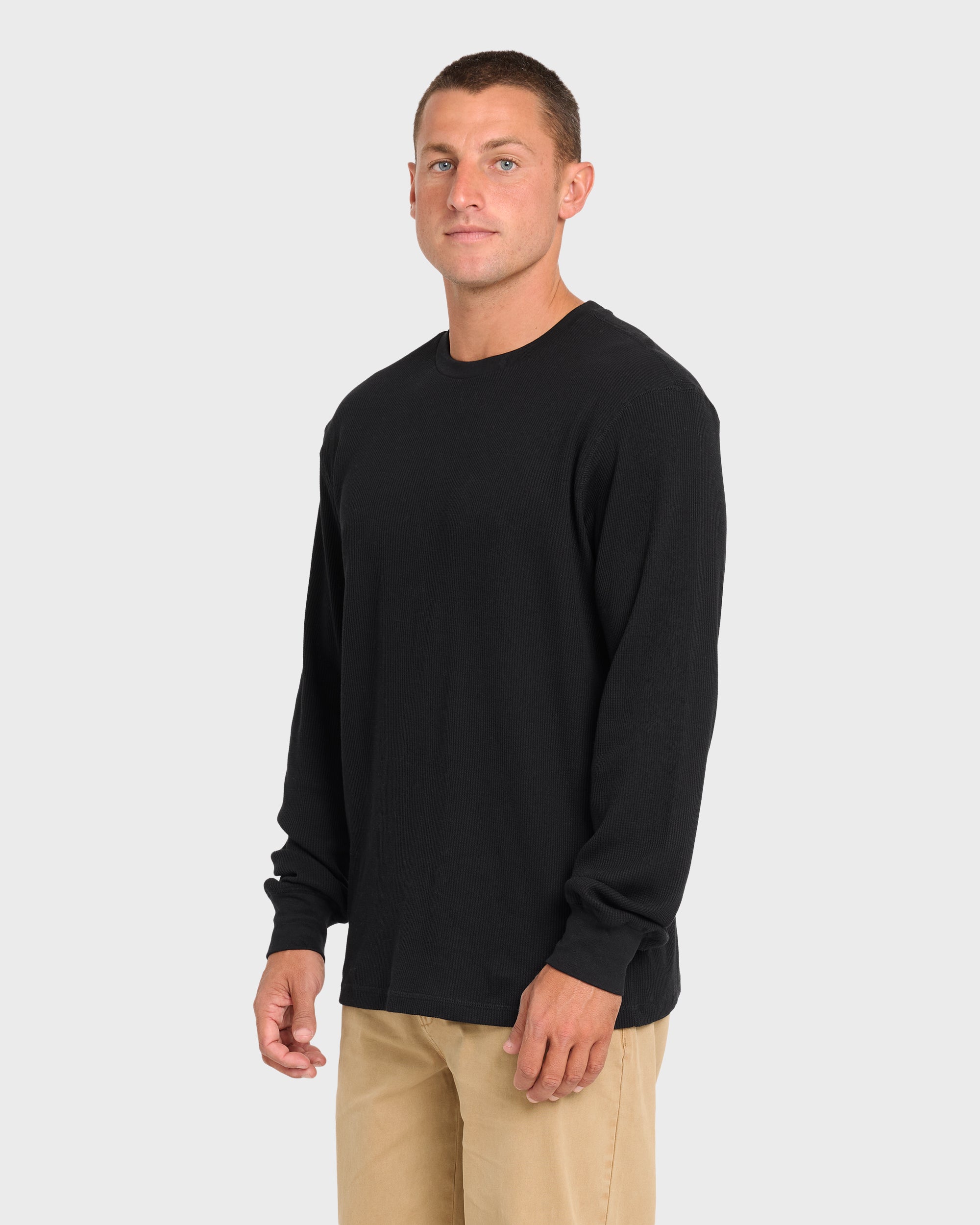 Essential Thermal Long Sleeve Knit T-Shirt - Black